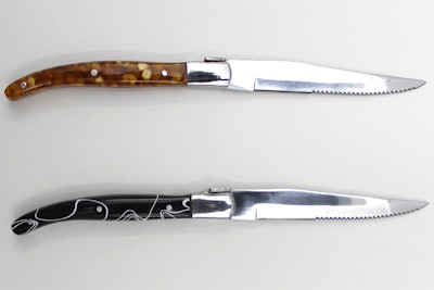 Among the new additions to Something Different Party Rental's inventory this fall are stylish steak knives featuring amber and black-and-white swirl handles.