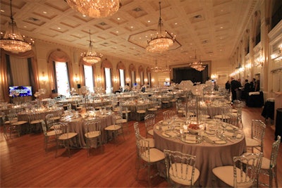 Before the cocktail hour and performances, 600 V.I.P. guests dined at the Fairmont Royal York. The dining room was decked in silver to match the theme: 'A Night of Glitter and Light.'