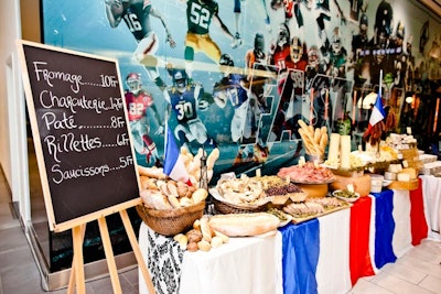 A Parisian theme dominated the corridor between Real Sports and E11ven. A cheese and charcuterie spread took up one wall of the space.