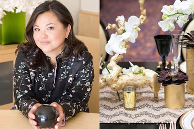 Nancy Liu Chin of Nancy Liu Chin Floral & Event Design in San Francisco said some of her favorite things for fall are: moss ball dianthus, cut cyclamen, orange and red dahlias, irises, grapewood, dark black succulent, and birch. 'I just love that irises could be a new replacement for orchids because of their unique shape,' she said. 'Grapewood is just interesting. I treat it with antique gold spray paint to give it new life.'