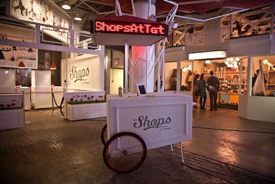 For the private event, a cart serving pretzels added to the look of the temporary store. A digital news ticker attached to the piece displayed the #ShopsAtTgt hashtag.