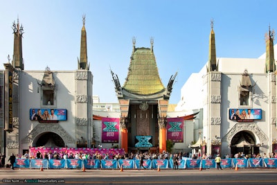 The season-two premiere of The X Factor, which took place at the Grauman’s Chinese Theatre in Los Angeles earlier this month, used promotional banners to cover the barricades and most of the venue’s surface.