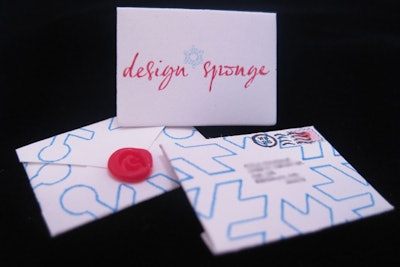 Redmond created these miniature holiday cards for Grace Bonney, the founder of Design*Sponge, to hand out to her staffers. The envelope featured a giant snowflake and a tiny wax seal.
