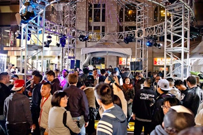A dance party filled one area of the street with a motion-activated illuminated dance floor.