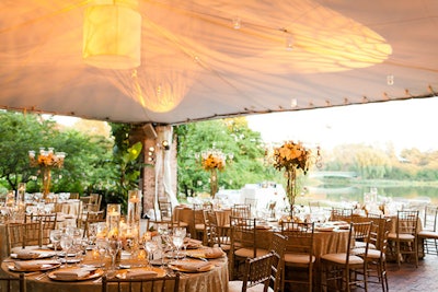 McGinley Tent, seated dinner with pond in the background