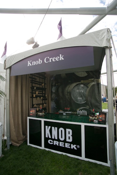 A 'Whiskeys of the World' tent served as a showcase for four whiskey brands in a 20- by 20-foot space. 'It was a challenge to design the tent since each brand needed a corner and a food station in the center,' said Wagner.
