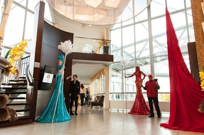 Nine-foot-tall Glamazons, representing fire, water, air, and earth, greeted guests at the entrance. The four elements also served as themes for each of the rooms.