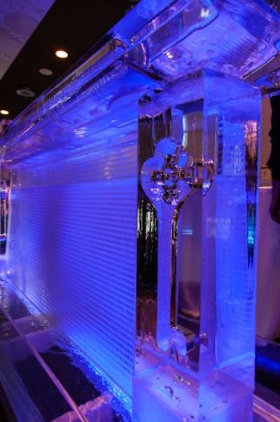 Iceculture Inc. brought in a site-specific ice bar, branded with the 'Key to Altantis' theme. They also provided multiple additional sculptures to give the space a uniquely branded look.