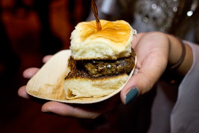 Chef Tim Love served a juicy burger made with elk meat and foie gras and topped with arugula and huckleberry jam.