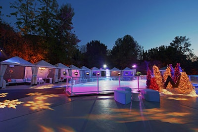 The W Los Angeles Westwood once again transformed its pool deck into the Chill Rink. Ideal for holiday parties and entertaining, the space has a 1,600-square-feet skating rink and a rink-side lounge decorated by Chad Hudson Events and features a palette of white, black, gold, and silver with pops of neon. Z Gallerie's lighting fixtures and holiday accessories provide holiday sparkle.