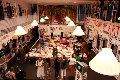 For the 2008 Watermill Center's benefit in New York, German artist Jonathan Meese created a sprawling installation dubbed 'Marlene Dietrich in Dr. No's Ludovico-Clinic (Dr. Baby's Erzland),' which incorporated graffiti and collage.