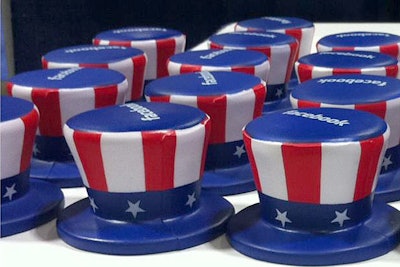 Election night is exciting, but watching the numbers roll in can also be stressful, so stress-relievers designed to look like patriotic hats are a fun touch for viewing parties. Facebook thought so too, as these tiny, squeezable hats were given out at the social media site's workspace at the Tampa Convention Center during the Republican National Convention.