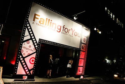 In keeping with the event's cinematic theme, longtime Target partner David Stark Design and Production created a movie palace marquee on the exterior of Terminal 5. A gobo of the Target logo was also projected onto the façade of an adjacent building.