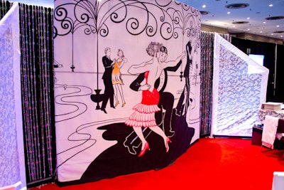 In addition to its new curved splash walls with changeable skins and burn-out patterned fabrics, Dazian displayed an example from its recently launched line of custom and rental hand-painted backdrops.