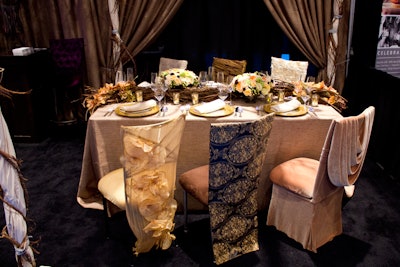 Classic Party Rentals set up a fall-themed table display that emphasized the versatility of its Chameleon Chair collection, which includes chair covers and cushions in a variety of colors and textures.