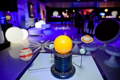 Motorized solar systems provided a centrepiece for the high-top cocktail tables.