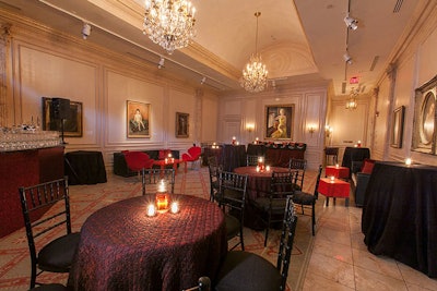 Syzygy Event Productions and Digital Lightning set up a private V.I.P. lounge in one of the second-floor galleries with black and red lounge areas and table seating.
