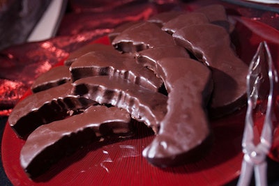 Another themed dessert item: bat-shaped chocolate cakes dipped in chocolate.