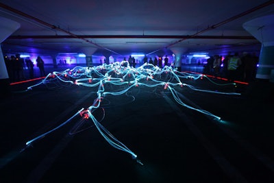 In the parking garage of City Hall, light and sound installation 'Quasar 2.0: Star Incubator' changed with information collected from live data streams that included oceanic temperature and weather.