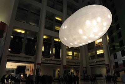 Porter Airlines supported Nuit Blanche for the first time this year. In addition to offering discounted flights into Toronto, the company supported installation 'Skylum' in zone A. A zeppelin and light installation responded to the movements of the crowd below.