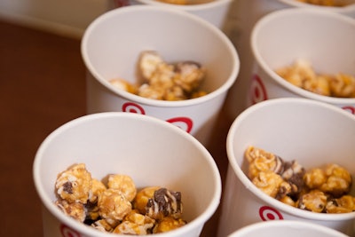 Filling cups marked with the Target logo, candy popcorn and nuts were available for guests to nosh on during the short screening and Q&A session.