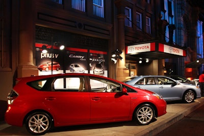 Vehicles from sponsor Toyota/Lexus stood sentry in the party space.