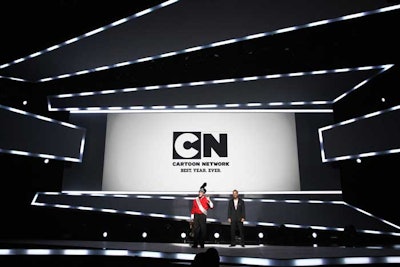 Barry Koch, general manager of Cartoon Network, Boomerang, and Tooncast Latin America (pictured, left) was part of the marching band and stayed on stage when the group left to talk about programming for kids and teens.