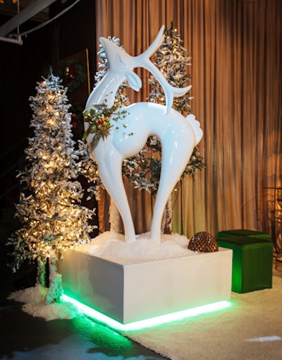 Kehoe Designs' new Goldsmith Holiday decor scheme includes golden furniture rentals and marble-top accent tables. The collection introduces the new Paloma sofa and also includes bar fronts made from silky, kelly green fabrics and sleek white reindeer sculptures. For small, impromptu gatherings, the company can arrange for decor in as little as seven days; more elaborate events require longer lead times.