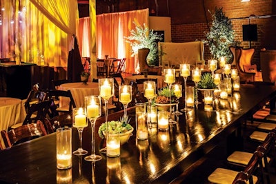 Fox celebrated its fall television lineup with a casino-style event in Los Angeles. YourBash! and Sada's Flowers collaborated on the event's shabby chic look, which included simple arrangements of succulents decorating the tables.