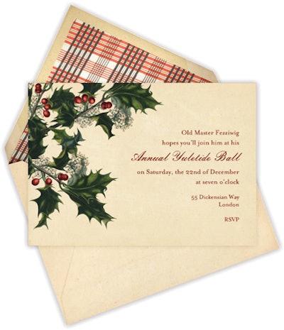 Digital stationery has come a long way—Paperless Post has partnered with decoupage artist John Derian to create a collection of 65 customizable designs, including ones with seasonal imagery like holly branch motifs and antique lettering. The digital invitations and envelopes cost less than $1 each.