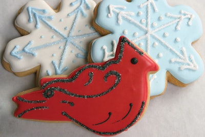 Brooklyn-based Custom Cookies creates holiday- and winter-themed treats that can be customized with company logos. The cookies cost $3.95 each, with discounts for large custom orders.