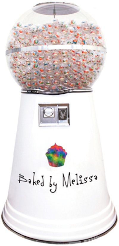 Baked by Melissa in New York has introduced a six-foot-tall gumball machine that dispenses the company’s bite-size cupcakes. It can fit as many as 2,000 mini cupcake pods, with a minimum order of 1,000—fill it with December’s winter-themed “Mini of the Month” for holiday events. Rental fees start at $4,200.