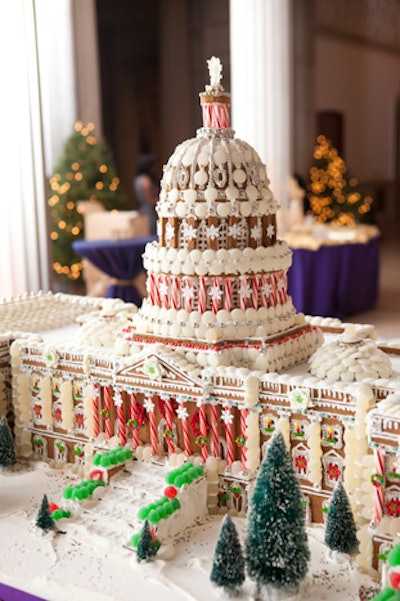 Make a statement at the office party with a Washington-themed gingerbread house from Windows Catering. The houses run approximately five feet long, and they can come in the form of the White House, the Pentagon, or the Capitol building. Windows also offers smaller scale gingerbread homes that make for equally eye-catching centerpieces.