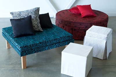 Fabric-Covered Ottomans: Various sizes and shapes available.