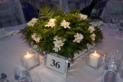 At Chicago’s Harris Theater gala in June, Bill Heffernan used centerpieces of ferns and freesia as part of the event’s moonlit-forest look.