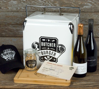 Wine is a standard corporate gift, but you can beef up (pun intended) the offering with a custom gift cooler from Butcher and the Burger. The $100 gift set includes two bottles of wine, plus a cutting board, summer sausage, and a branded baseball cap. Optional add-ons can include a gift certificate for a cooking classes, additional bottles of wine, and carving utensils from Tabula Tua.