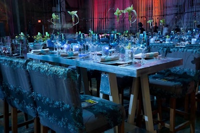High Potter’s Tables and custom-covered Diplomat Bar Stools.