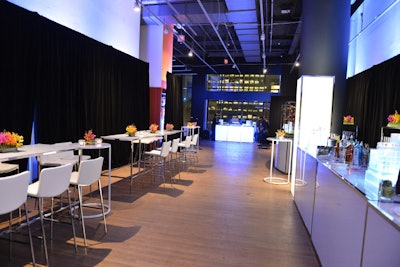 Pops of colourful flowers added to the white lounge furniture. After the V.I.P. reception, the area was open to all guests at 9:30 p.m.