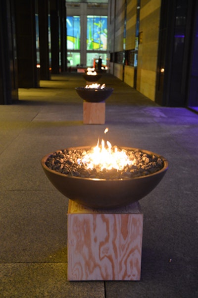 Organizers moved the entrance of the event to the back door of the Design Exchange museum. Fire pits from Paloform gave the entrance what Gillian Hoff, vice president of special events, called an 'underground' look.