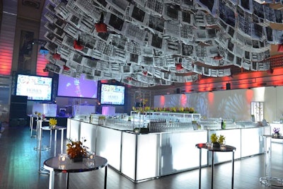 The main party filled the trading floor of the museum. As a nod to the building's history as the former stock exchange, artists Niall McClelland and Alex Durlak hung newsprint covered in the words 'buy' and 'sell' from the ceiling.