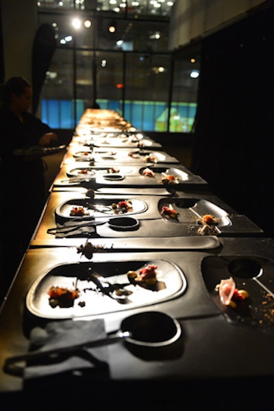 Some 150 randomly selected guests were treated to an exclusive four-course meal in the Library. Chef Matty Matheson's creations were served in a custom-made tray from design firm Tongtong. Matheson's meal included a main of Wagyu beef with sunflower oil, grapefruit acid, and tabasco and a textural exploration of chocolate for dessert.