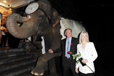 An elephant from Bowmanville Zoo greeted guests at the entrance of the house, handing (er, trunking?) out flowers as they arrived.