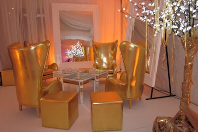 A gold lounge area marked the entrance of the tent.