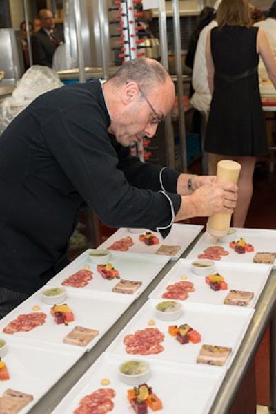 Host chef Alfred Portale of New York's Gotham Bar & Grill contributed his take on French charcuterie to the gala dinner. The dish included duck rillettes, saucisson sec, foie gras torchon, and pheasant ballantine with truffles, served with garnishes and Eric Kayser bread.