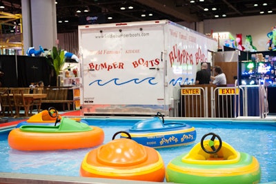 Kiddie Bumper Boats created a small pool at its booth to demonstrate its newest products.