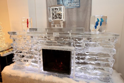 Nadeau's Ice Sculptures created an ice fireplace replete with a fire burning on a flat-screen TV. A functioning QR code, also wrapped in ice, was the centerpiece of the sculpture.