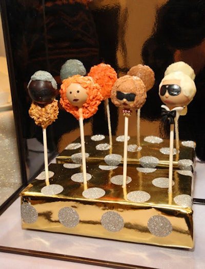 To showcase its ability to design cake pops inspired by an event's guests or host, CocoMori also showed off pops designed to look like specific fashion icons, including (from left to right) Andre Leon Talley, Grace Coddington, Anna Wintour, and Karl Lagerfeld.