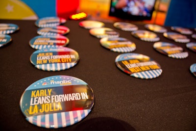 Visitors were invited to create their own personalized buttons inside the MSNBC Experience by typing their names and hometowns into Windows desktop computers. The completed buttons could then be picked up at a nearby station.