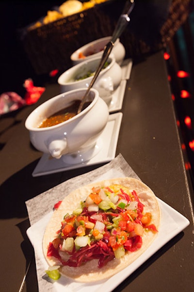 The taco station had two options: grilled shrimp with pickled red cabbage and citrus chimichurri or smoked pork shoulder with green onion, cheddar, and white barbecue sauce.