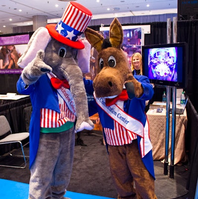 The National Constitution Center celebrated the upcoming presidential election with elephant and donkey mascots.